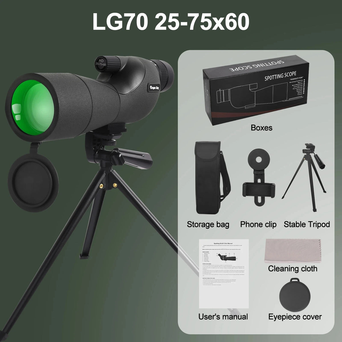 25-75x60 Binoculars Powerful Zoom Monoculars Waterproof With Tripod Birdwatching Outdoor Travel Camping Use