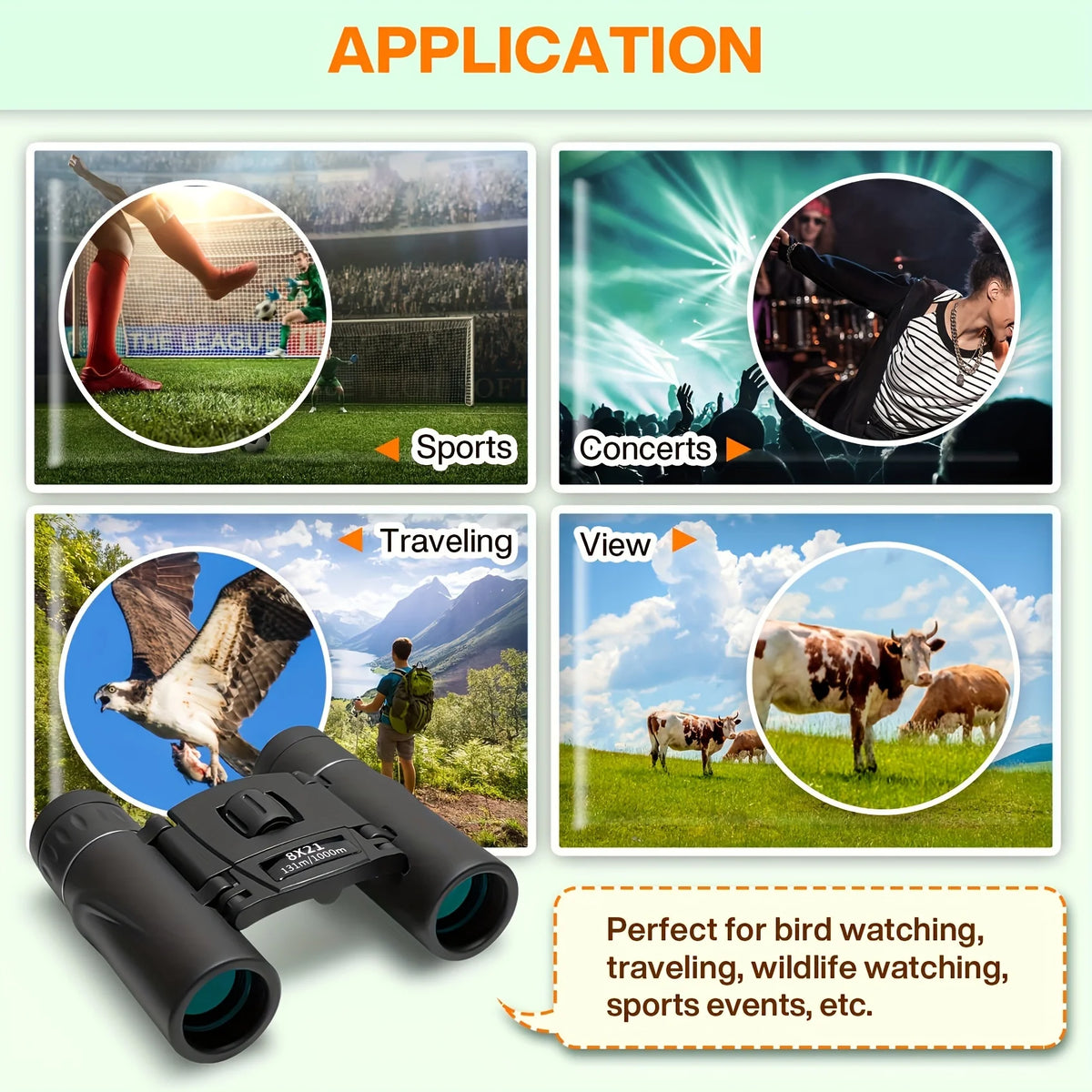 8*21 High Power Binoculars Portable Bird Watching Hiking Moon Viewing for Outdoor Hunting Concerts for Travel Christmas Gift