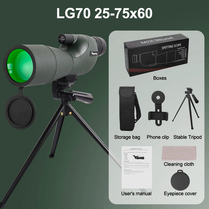 25-75x60 Binoculars Powerful Zoom Monoculars Waterproof With Tripod Birdwatching Outdoor Travel Camping Use