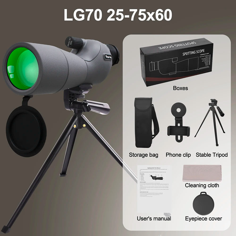 25-75x60 Binoculars Powerful Zoom Monoculars Waterproof With Tripod Birdwatching Outdoor Travel Camping Use