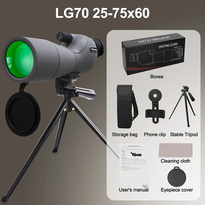 25-75x60 Binoculars Powerful Zoom Monoculars Waterproof With Tripod Birdwatching Outdoor Travel Camping Use