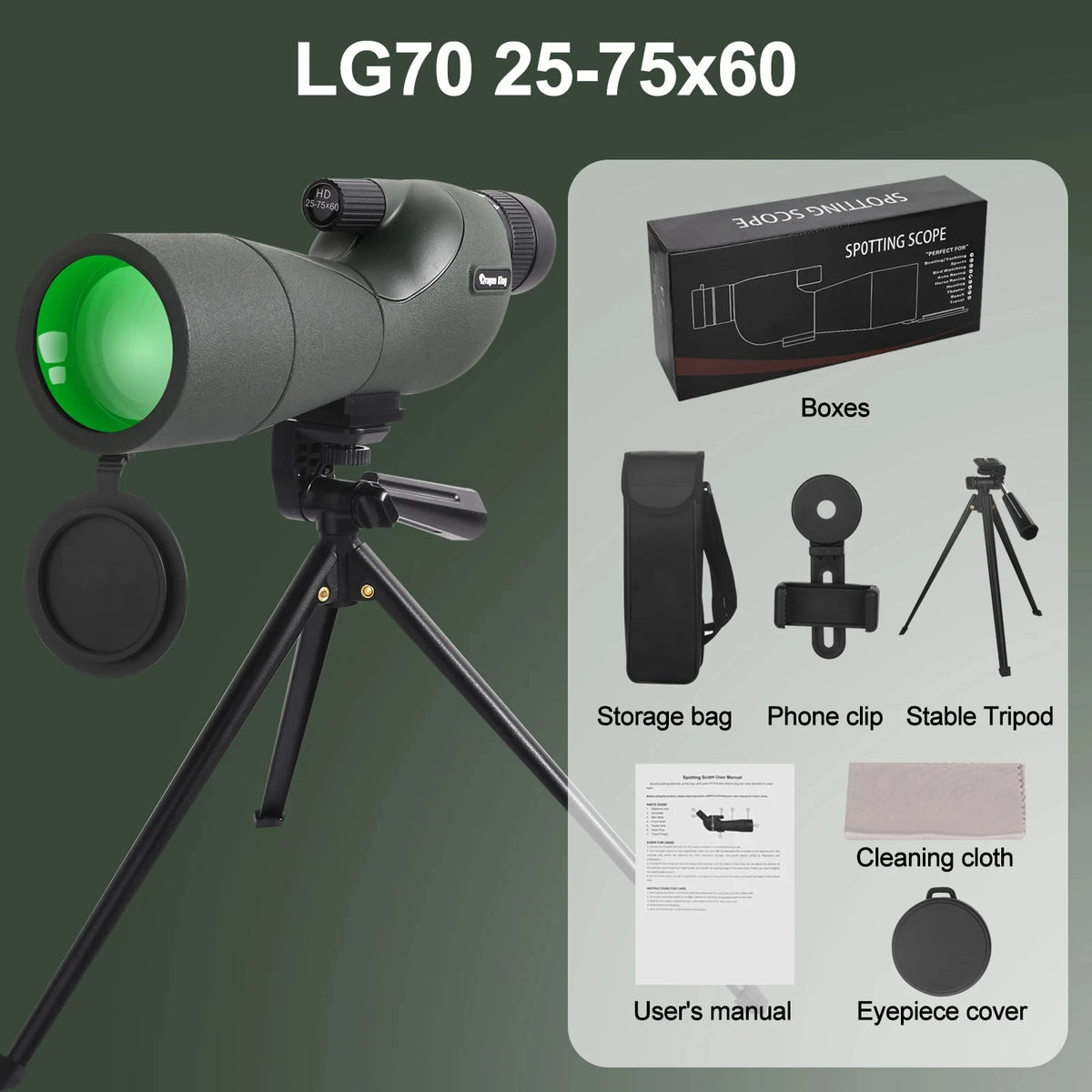 25-75x60 Binoculars Powerful Zoom Monoculars Waterproof With Tripod Birdwatching Outdoor Travel Camping Use
