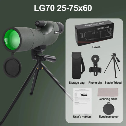 25-75x60 Binoculars Powerful Zoom Monoculars Waterproof With Tripod Birdwatching Outdoor Travel Camping Use