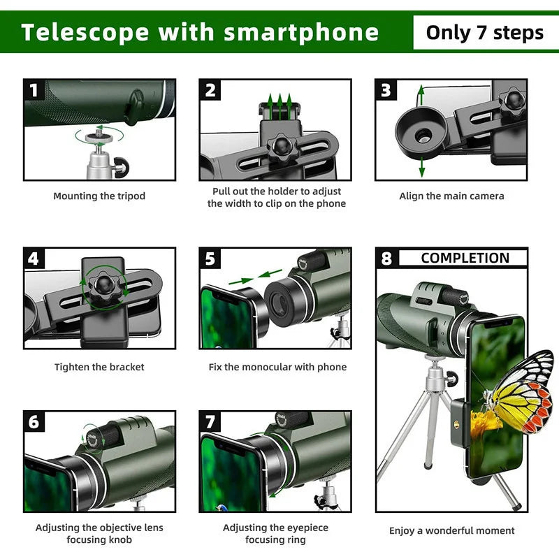 Monocular Telescope 80x100 HD High Power 5000M Long Range Zoom Tool for Hunting Outdoor Camping Hiking Travel Binoculars