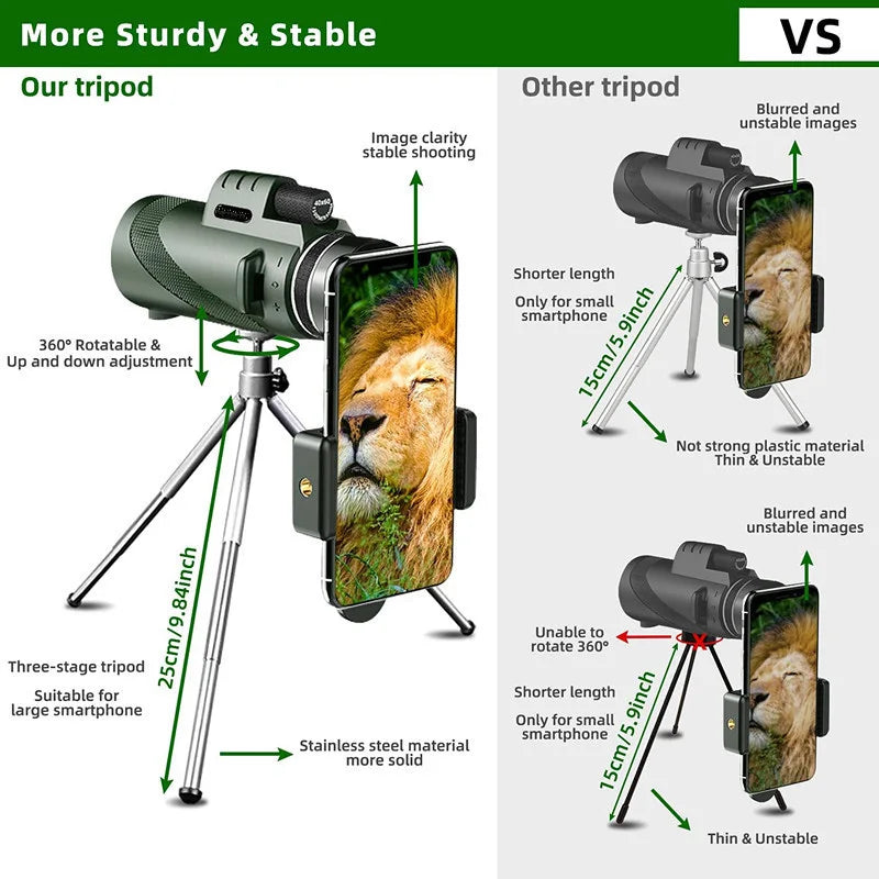 Monocular Telescope 80x100 HD High Power 5000M Long Range Zoom Tool for Hunting Outdoor Camping Hiking Travel Binoculars